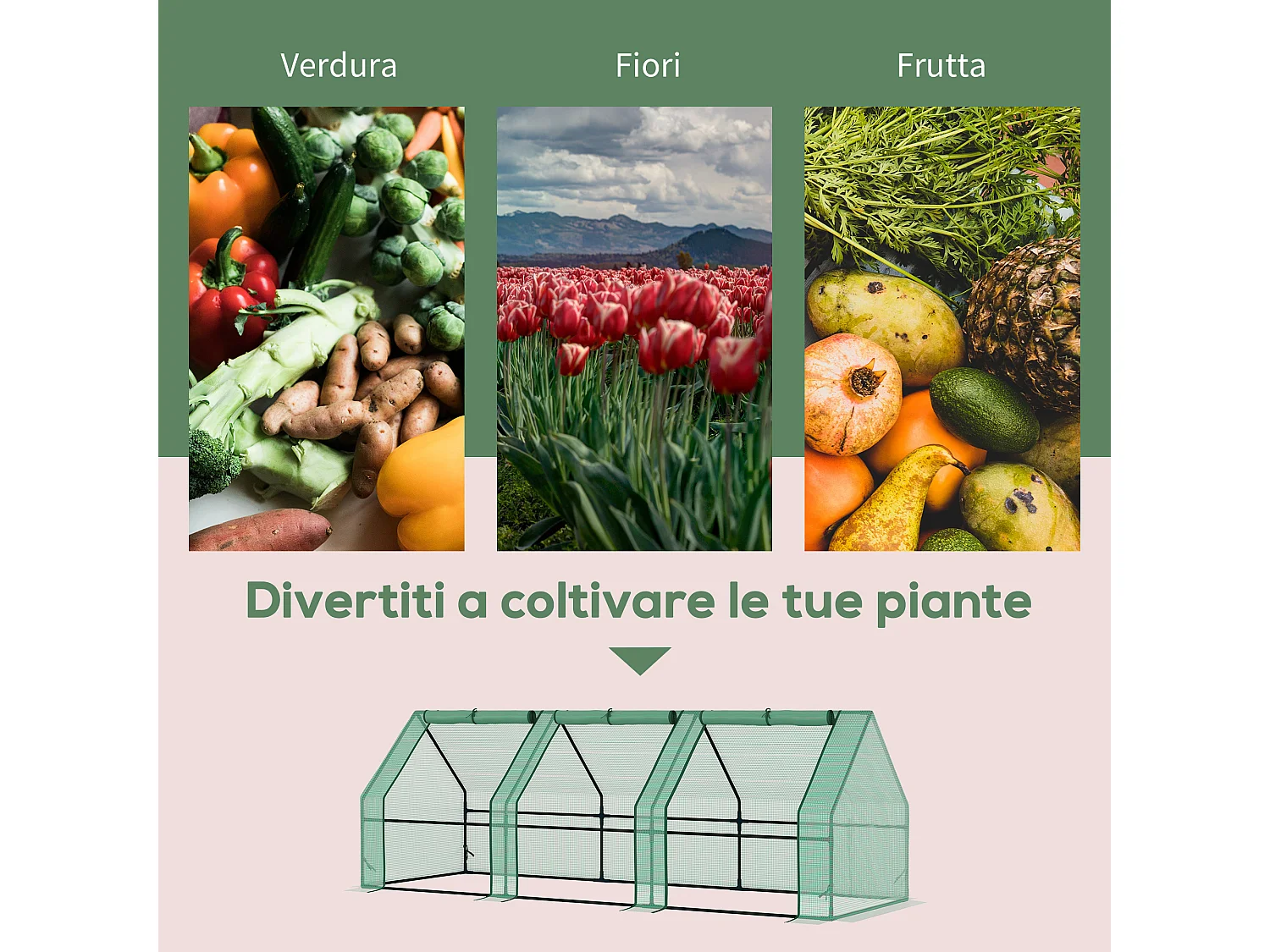 Serra da giardino a tunnel con copertura in plastica pe verde