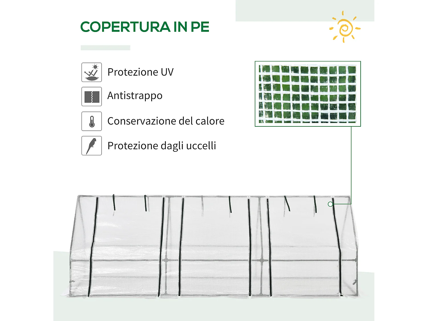 Serra a tunnel in pe con porte a cerniera bianca
