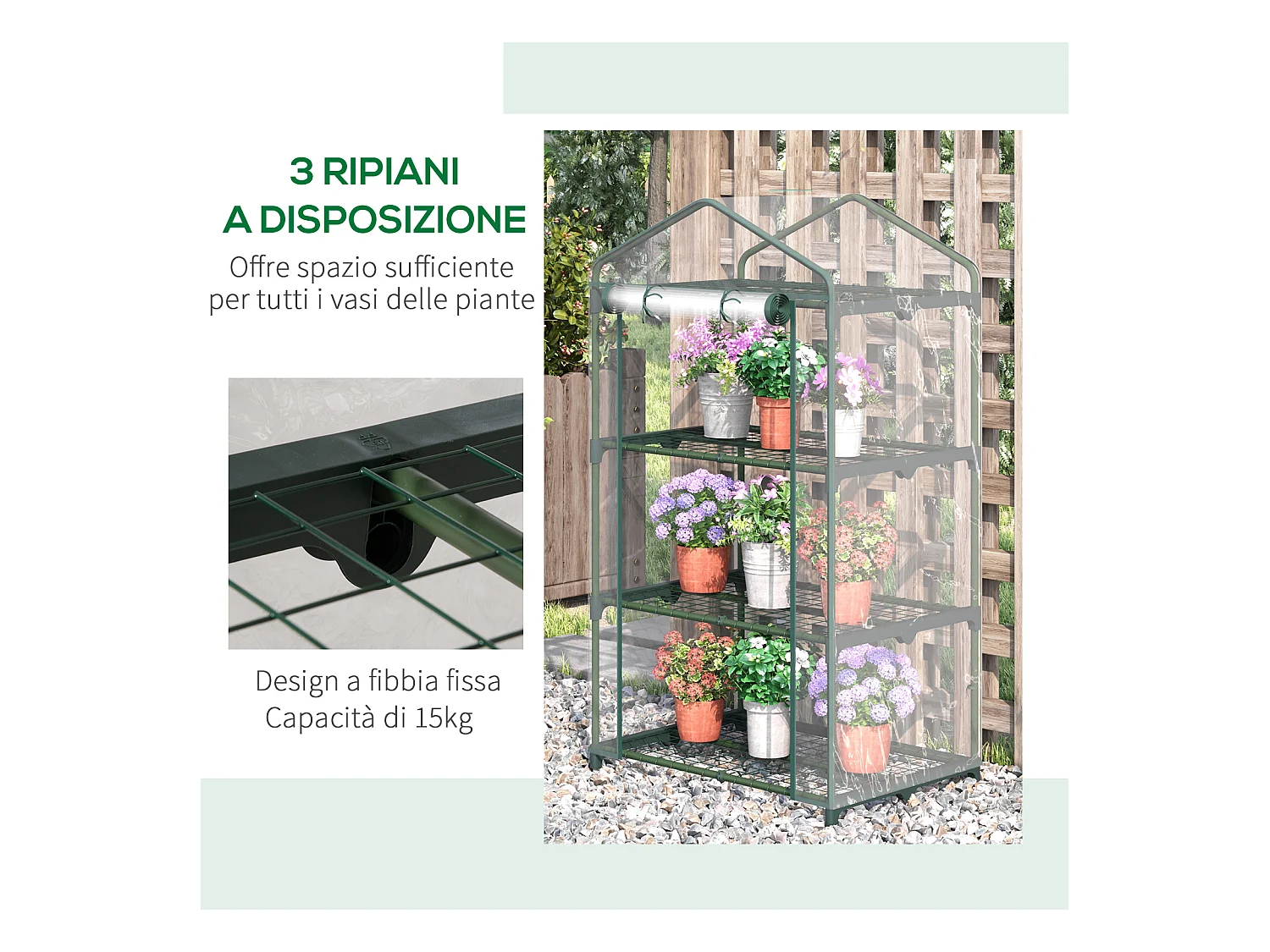 Mini serra copertura in plastica e 3 ripiani 69x49x125cm trasparente