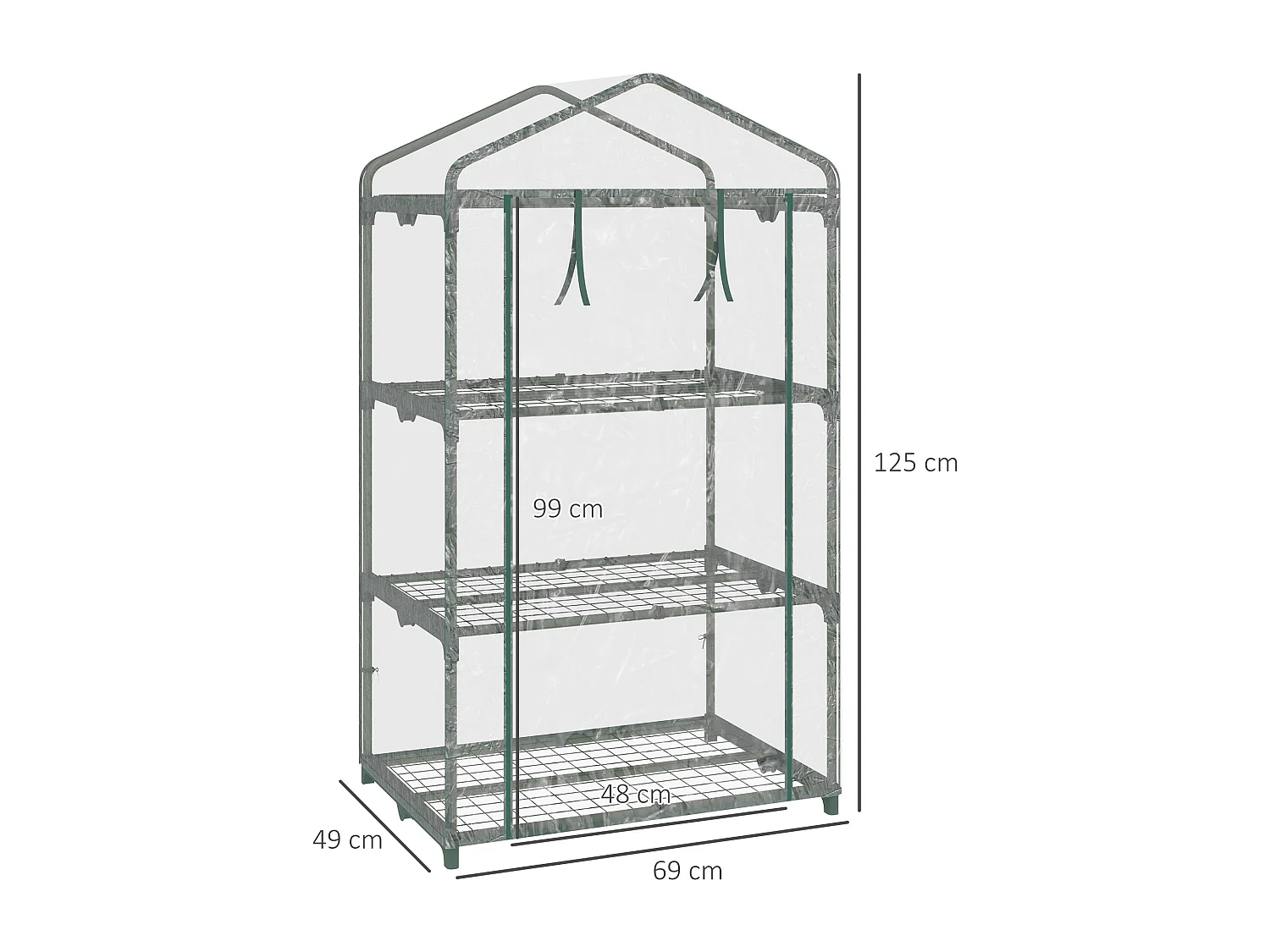 Mini serra copertura in plastica e 3 ripiani 69x49x125cm trasparente