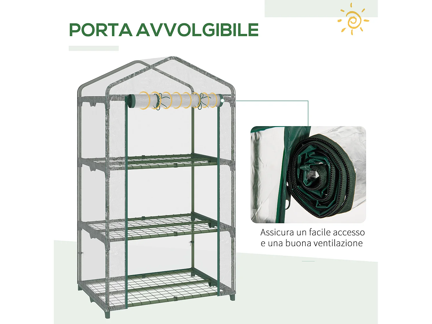 Mini serra copertura in plastica e 3 ripiani 69x49x125cm trasparente