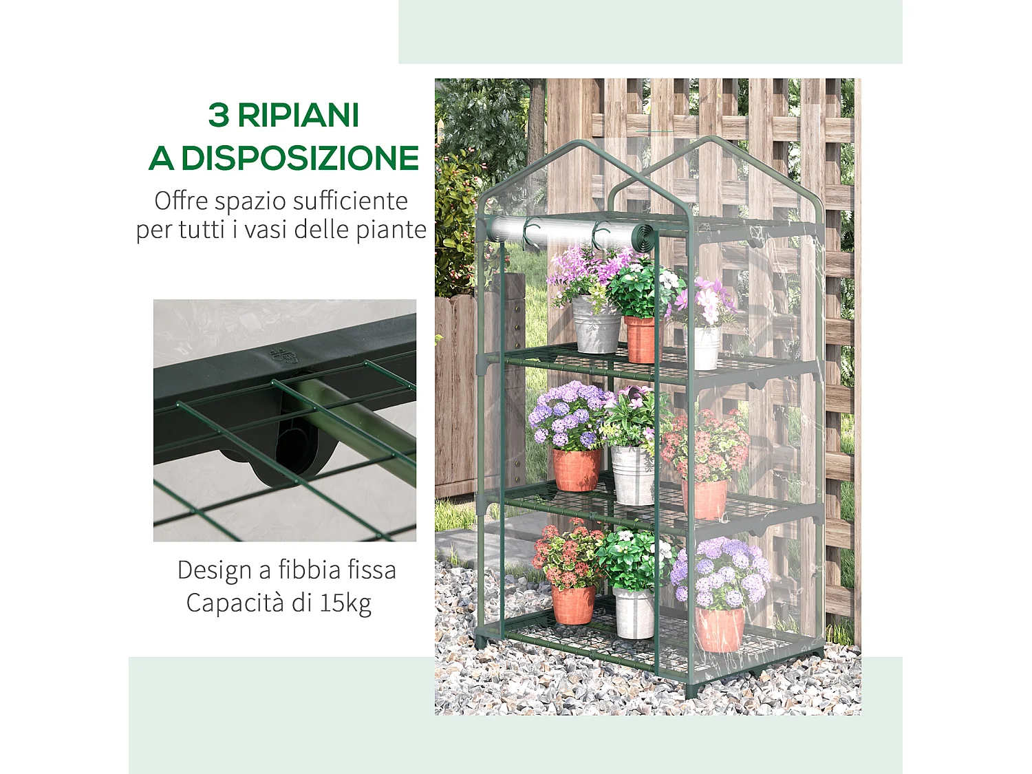 Mini serra copertura in plastica e 3 ripiani 69x49x125cm trasparente