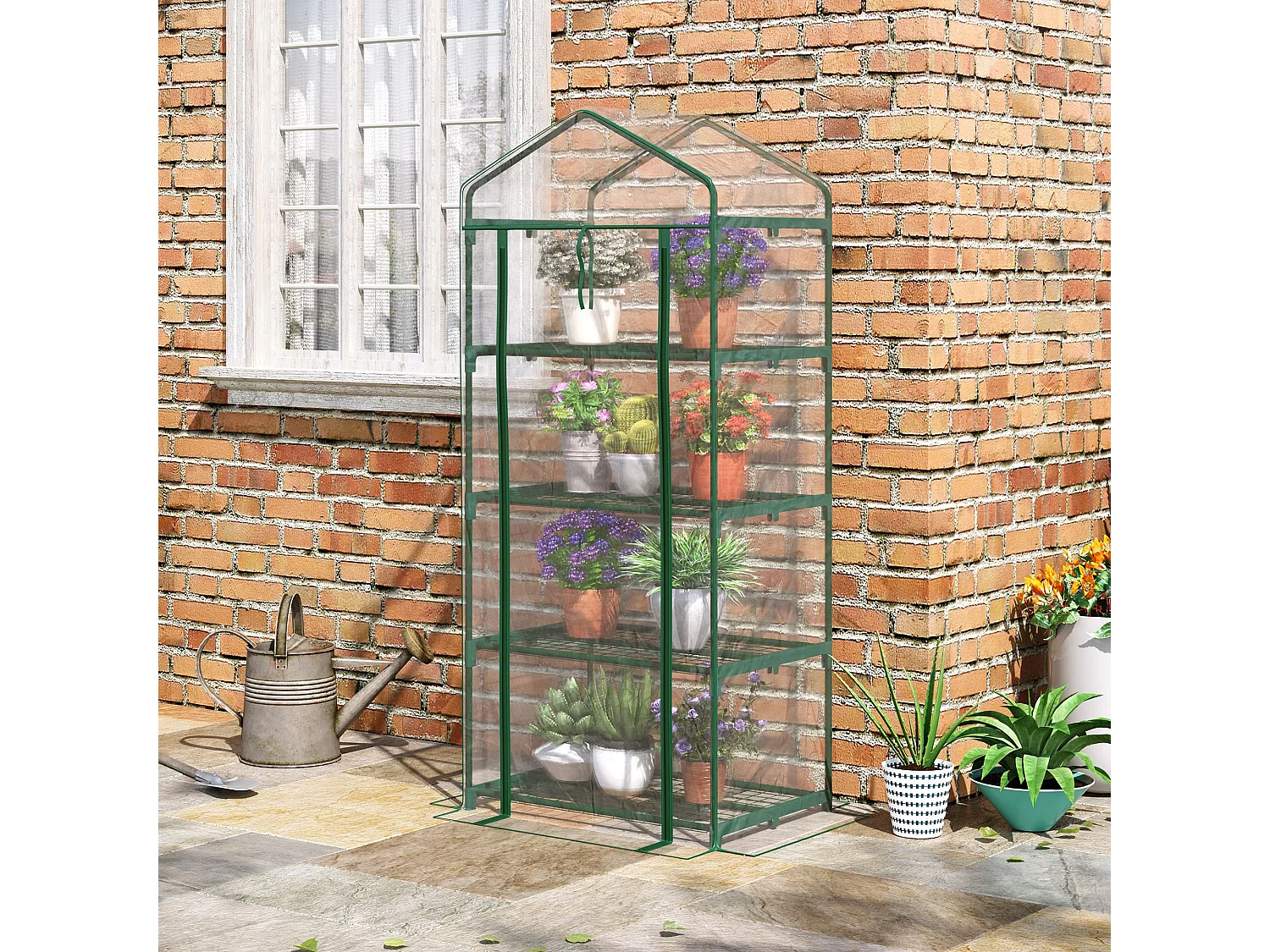 Serra da balcone con 4 ripiani e copertura in pvc trasparente