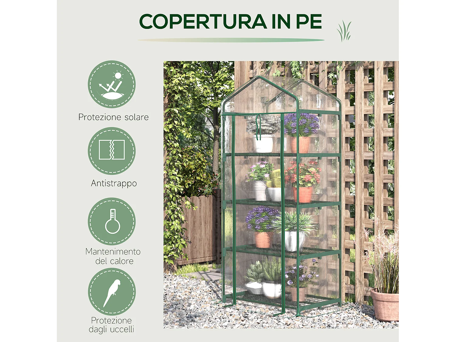 Serra da balcone con 4 ripiani e copertura in pvc trasparente