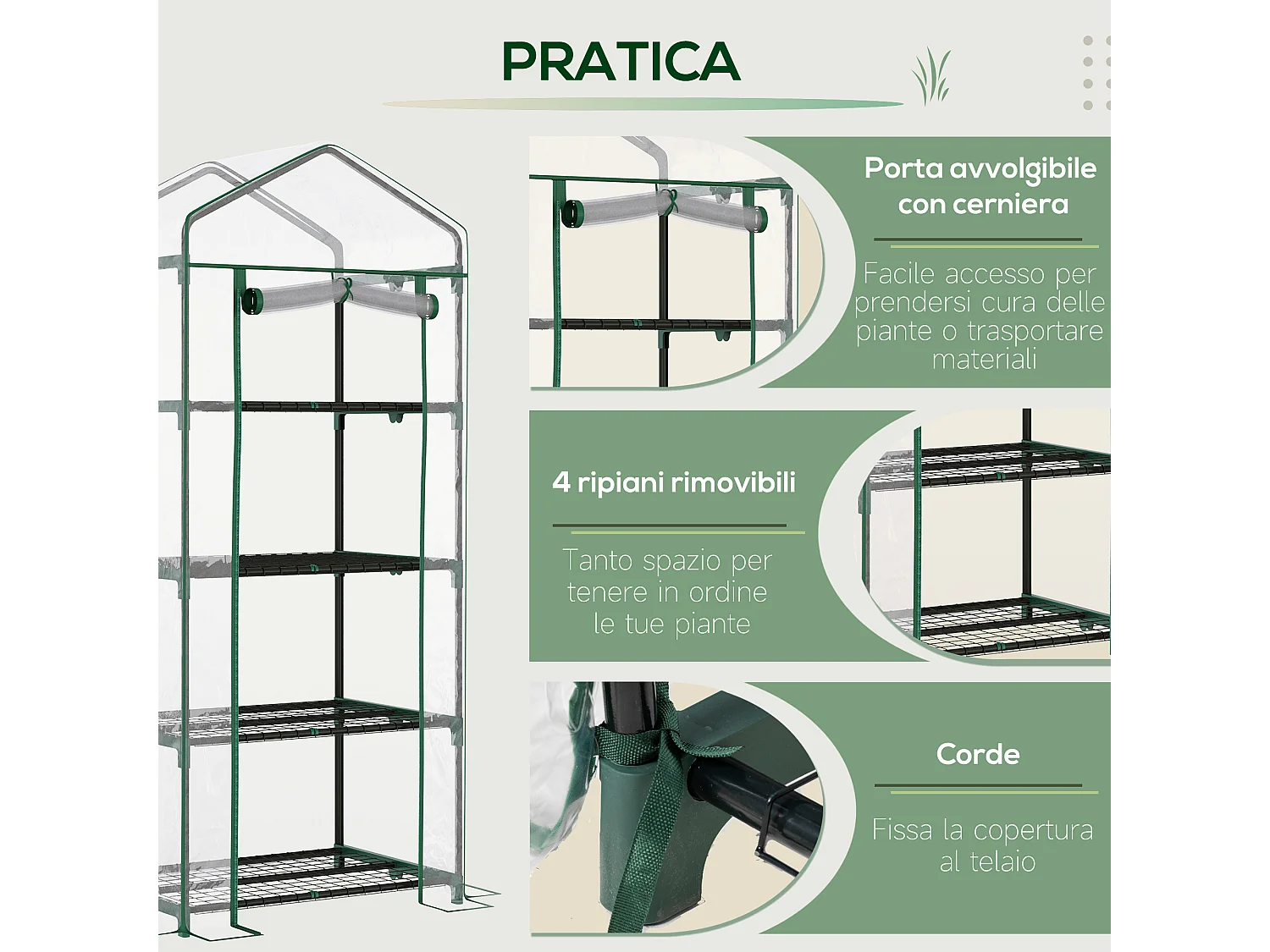 Serra da balcone con 4 ripiani e copertura in pvc trasparente