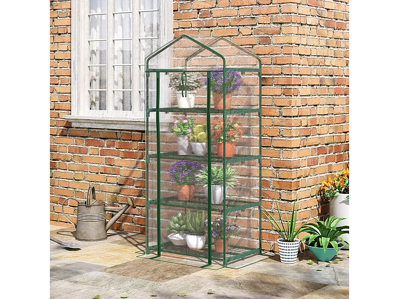 Serra da balcone con 4 ripiani e copertura in pvc trasparente