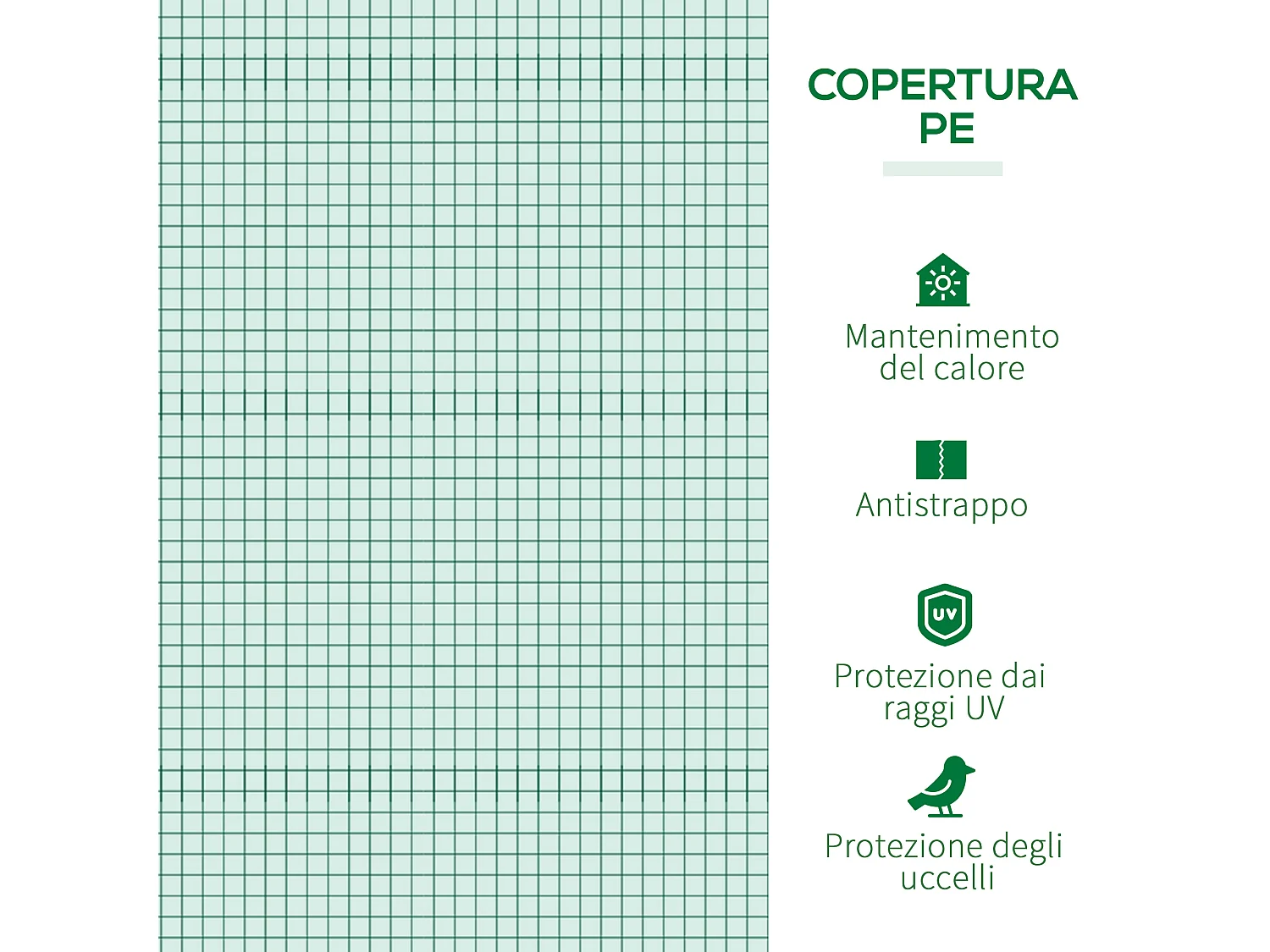 Serra per piante 4x1x0.8 m con 3 ingressi avvolgibili in acciaio e pe