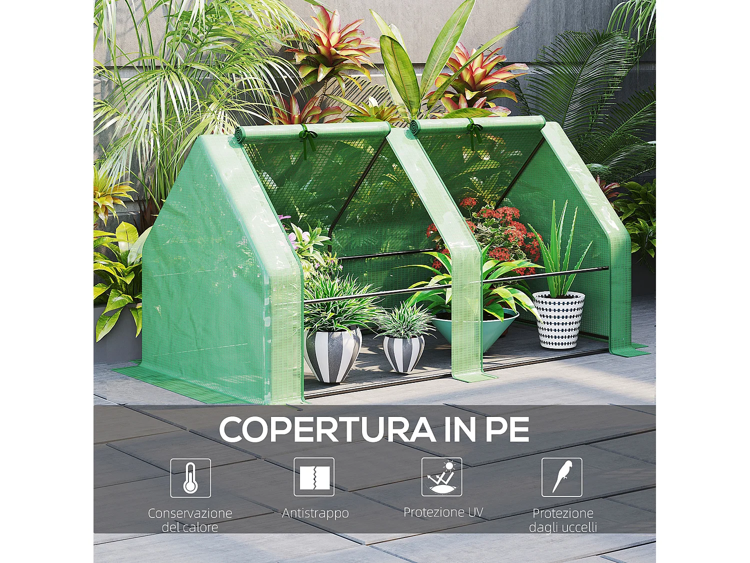 Serra da giardino con copertura in pe rinforzato e telaio in acciaio