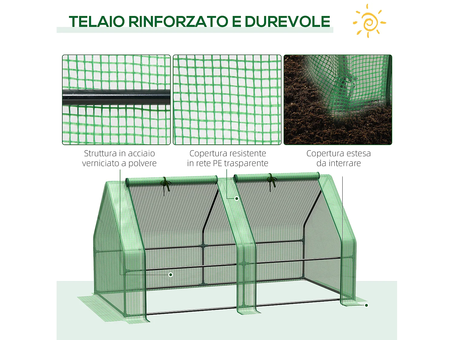Serra da giardino con copertura in pe rinforzato e telaio in acciaio