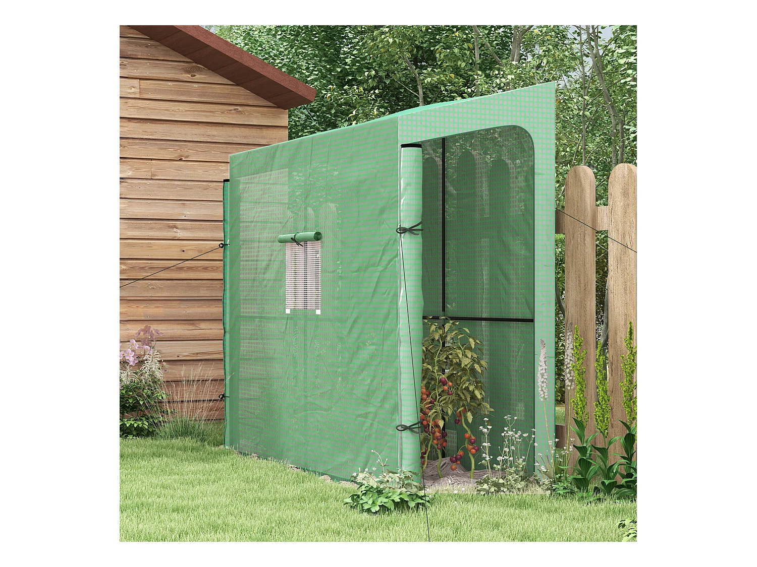 Serra da parete con 2 porte e copertura in pe anti uv verde