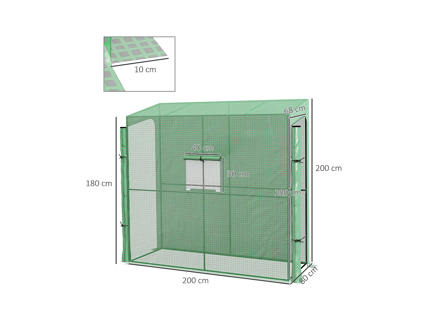 Serra da parete con 2 porte e copertura in pe anti uv verde