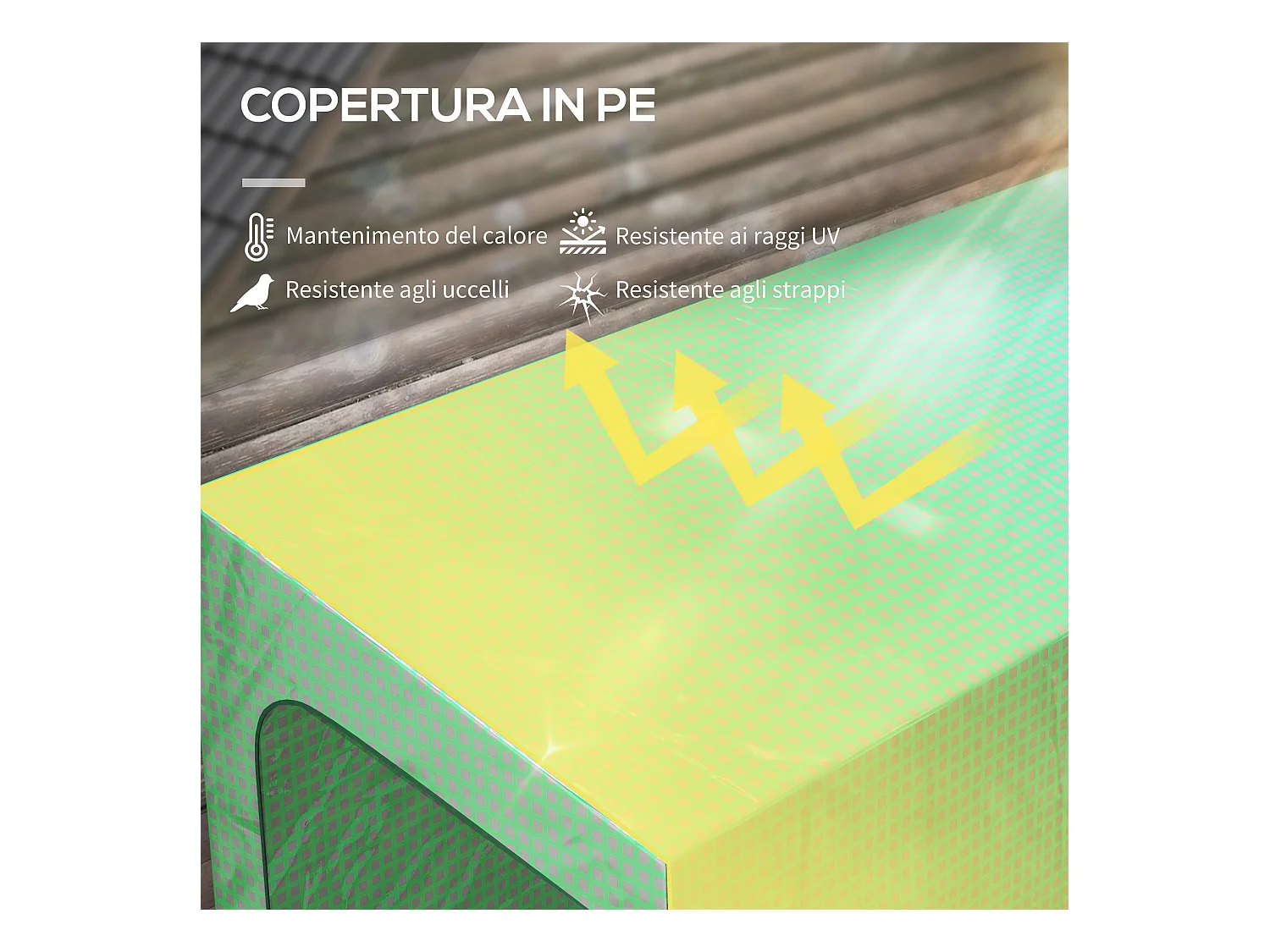 Serra da parete con 2 porte e copertura in pe anti uv verde