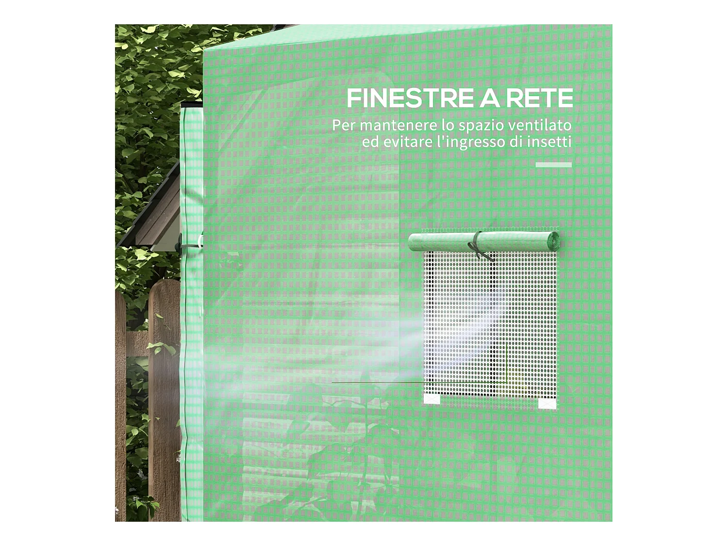 Serra da parete con 2 porte e copertura in pe anti uv verde