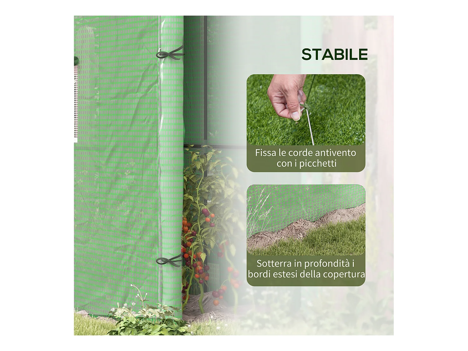 Serra da parete con 2 porte e copertura in pe anti uv verde