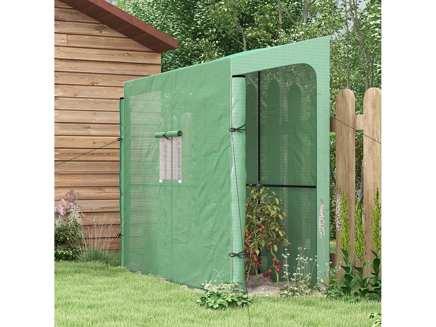 Serra da parete con 2 porte e copertura in pe anti uv verde