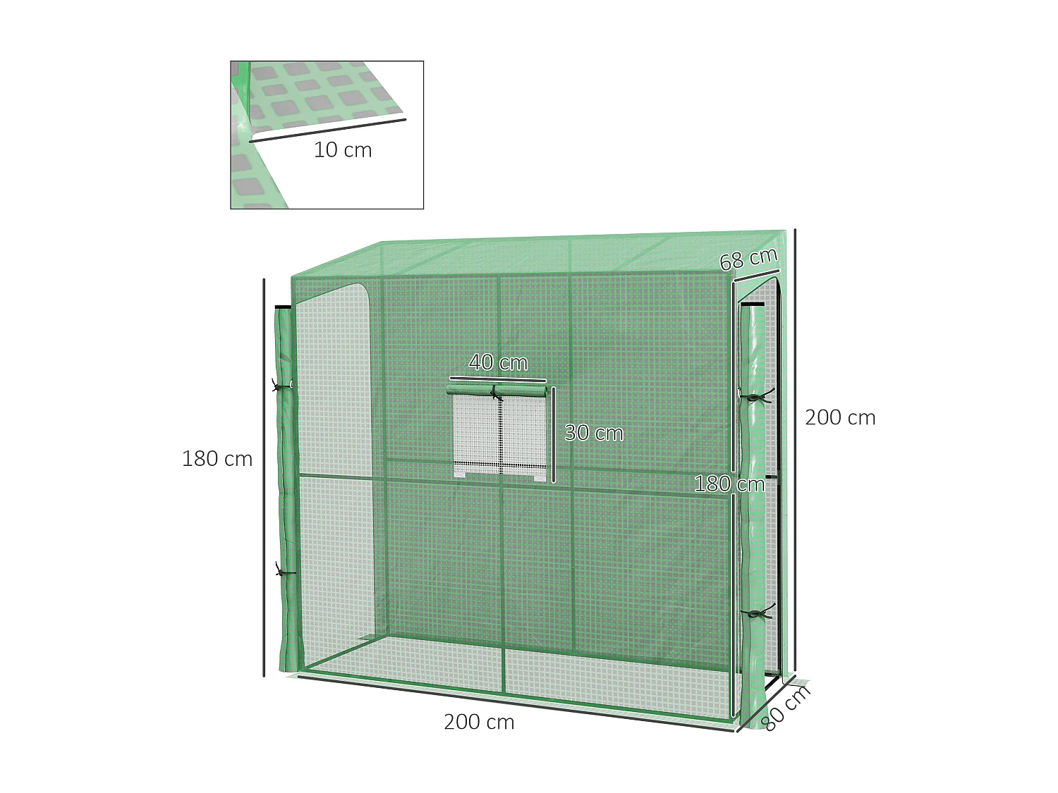 Serra da parete con 2 porte e copertura in pe anti uv verde