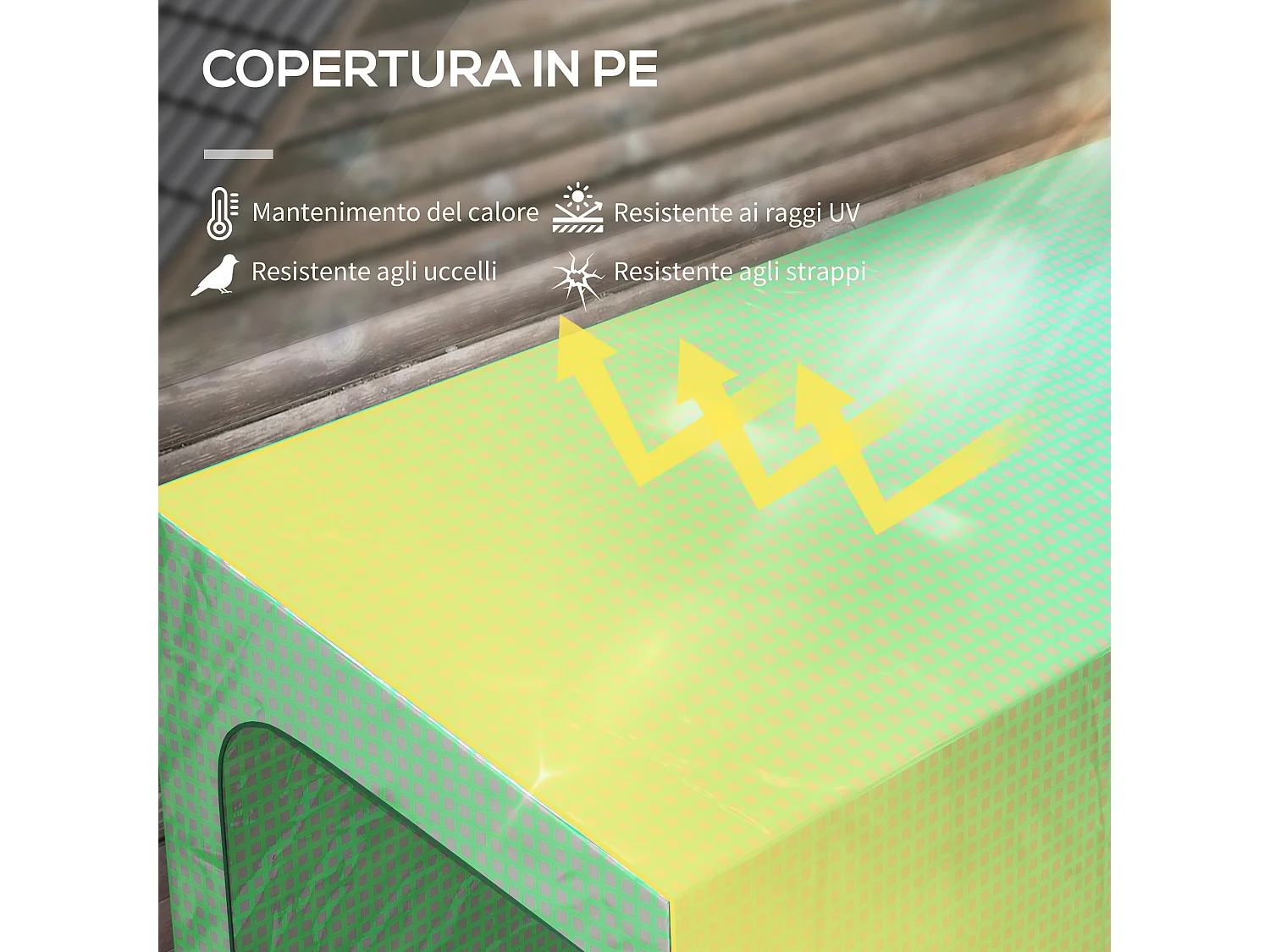 Serra da parete con 2 porte e copertura in pe anti uv verde