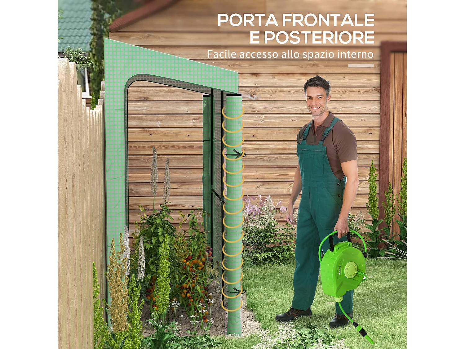 Serra da parete con 2 porte e copertura in pe anti uv verde