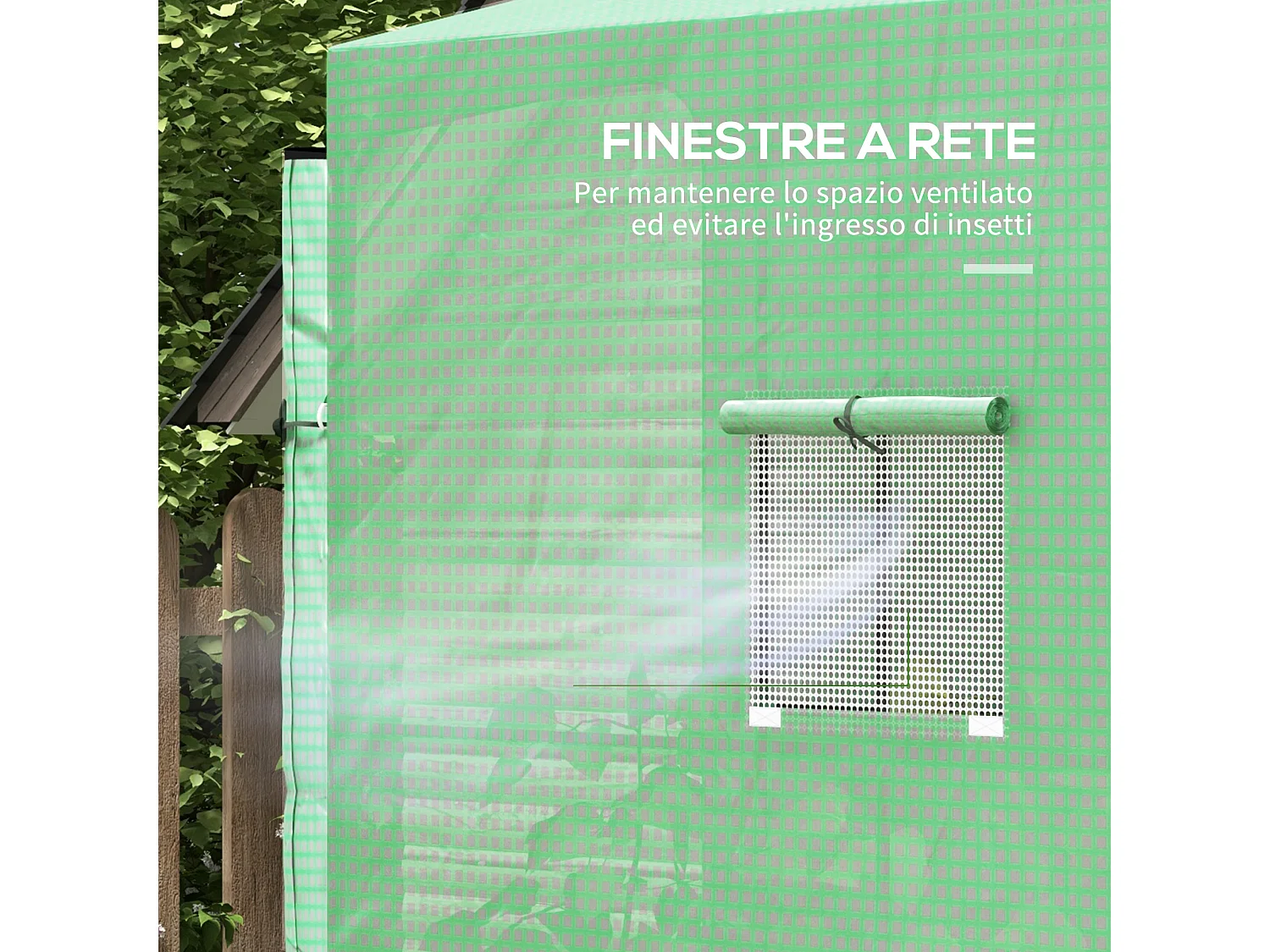 Serra da parete con 2 porte e copertura in pe anti uv verde