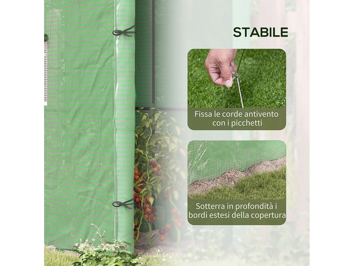 Serra da parete con 2 porte e copertura in pe anti uv verde