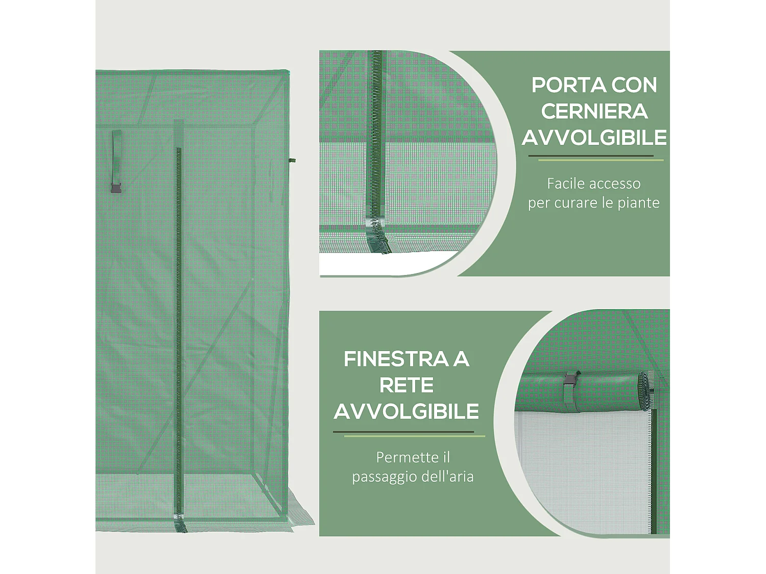 Serra da giardino in pe e acciaio con 4 picchetti 2 finestre