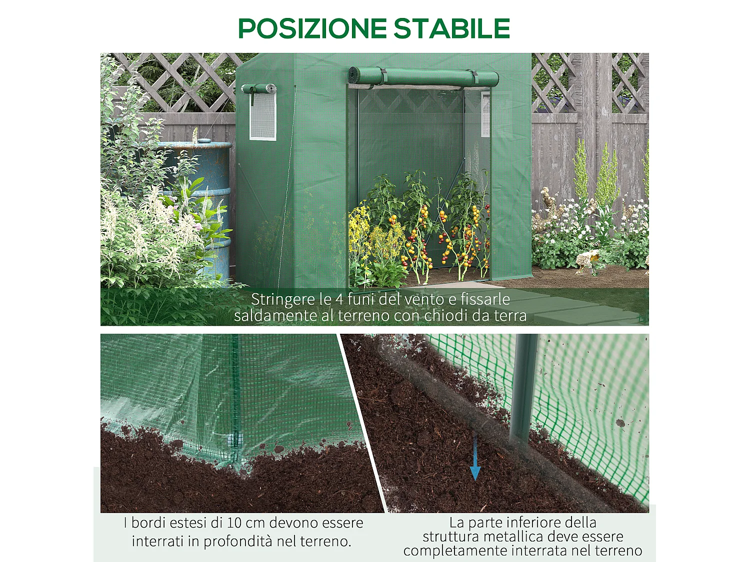 Serra da giardino in pe e acciaio con 4 picchetti 2 finestre