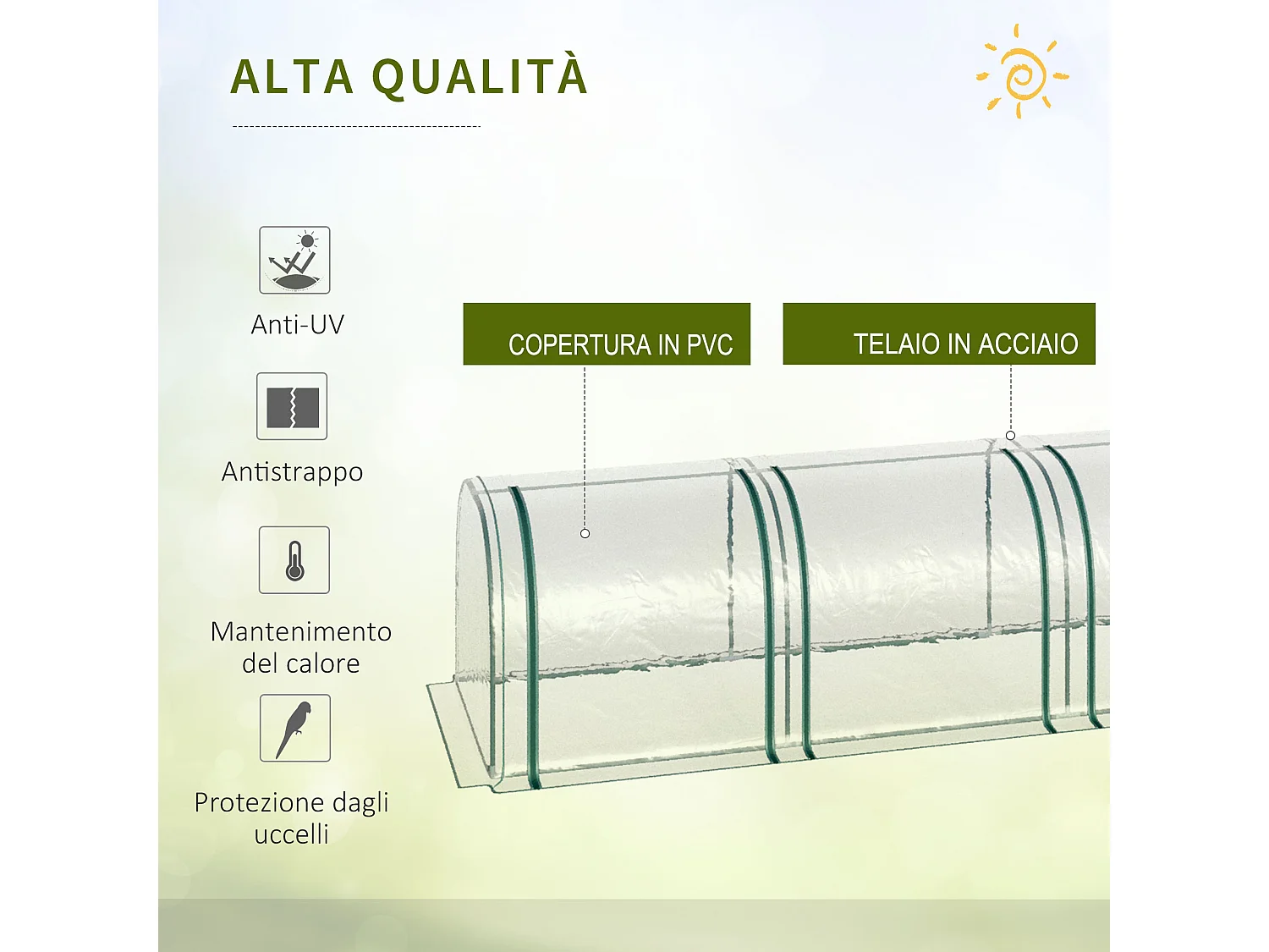 Serra a tunnel in acciaio e copertura pvc 4 porte a cerniera