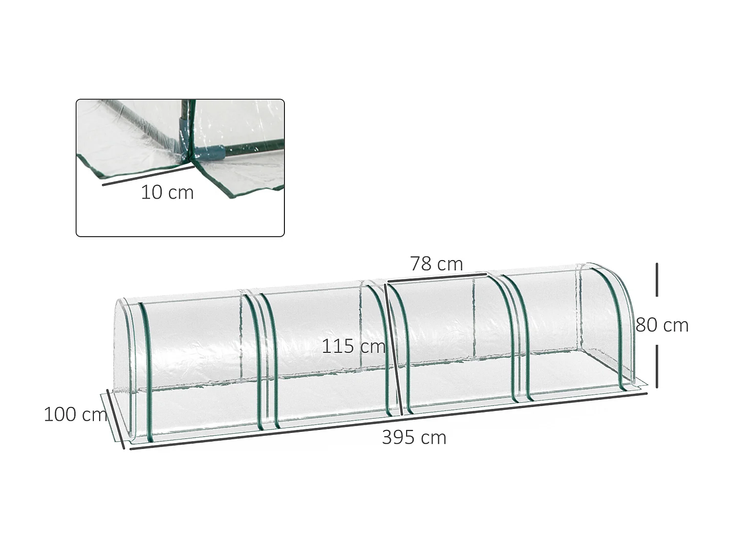 Serra a tunnel in acciaio e copertura pvc 4 porte a cerniera