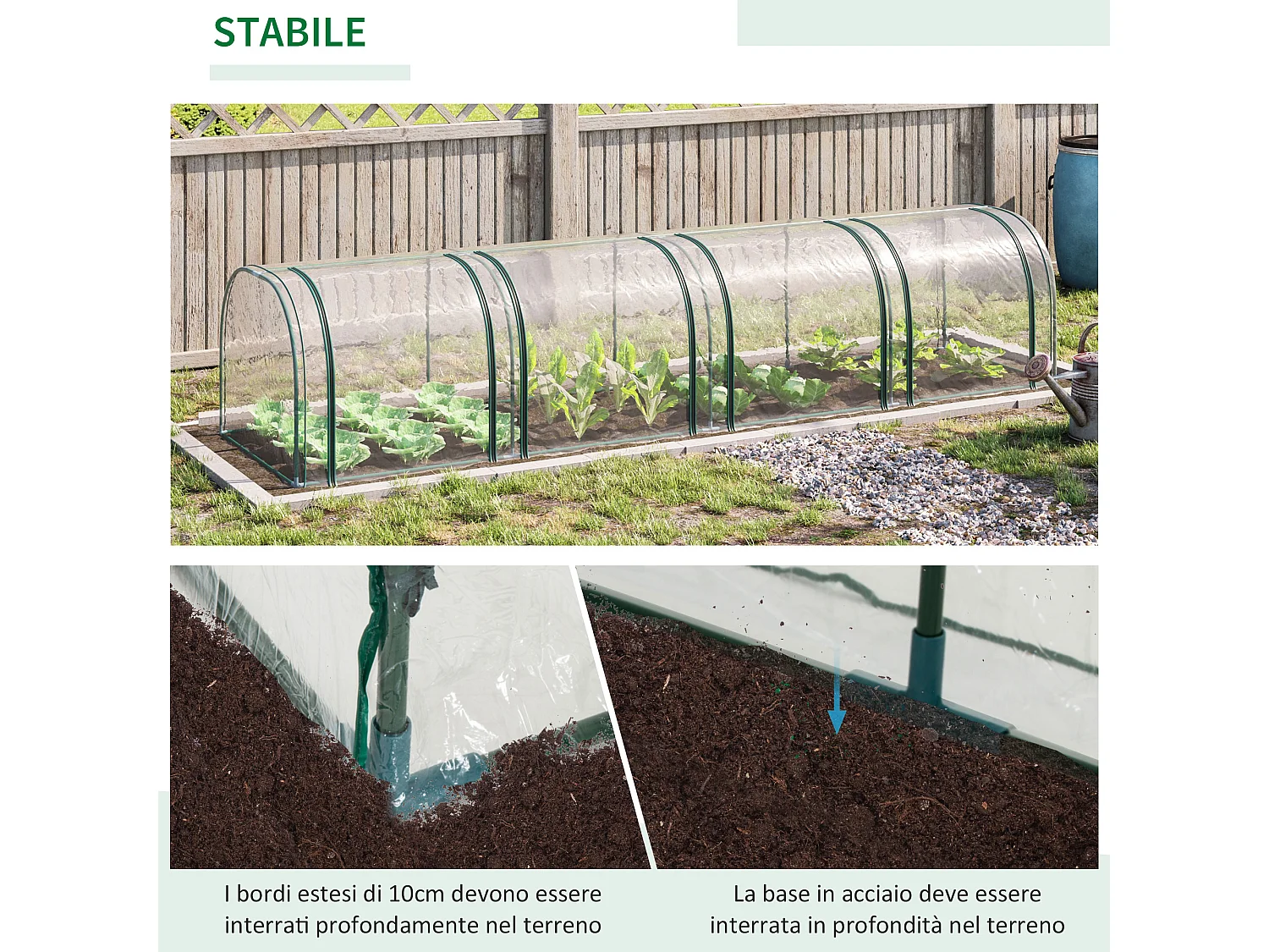 Serra a tunnel in acciaio e copertura pvc 4 porte a cerniera