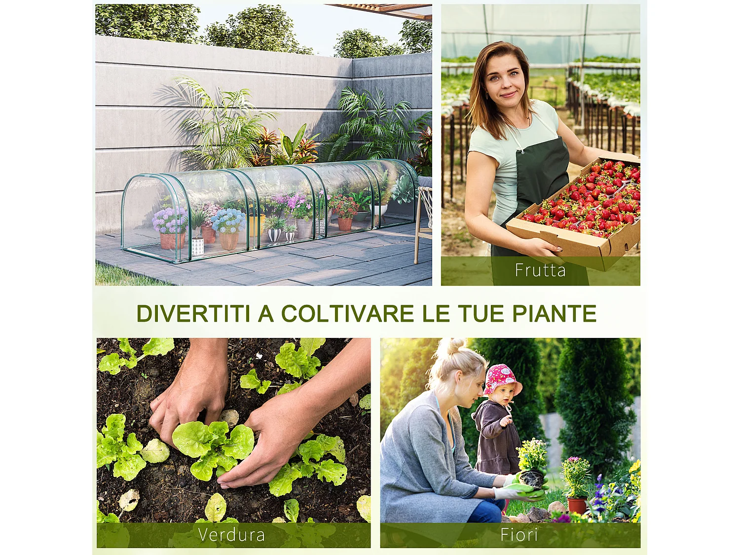 Serra a tunnel in acciaio e copertura pvc 4 porte a cerniera