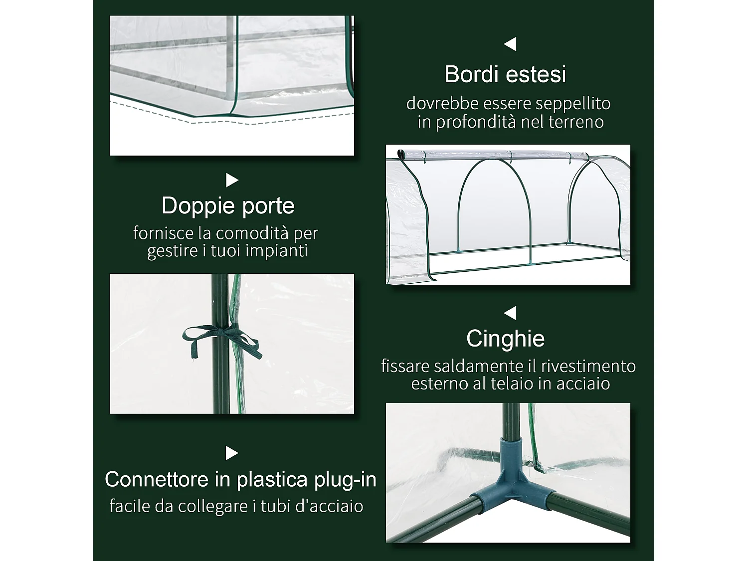 Oustunny serra da giardino in acciaio e pvc con porte a cerniera verde