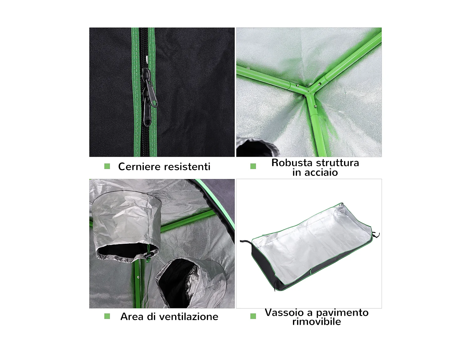 Tenda idroponica con prese d'aria regolabili in mylar nero