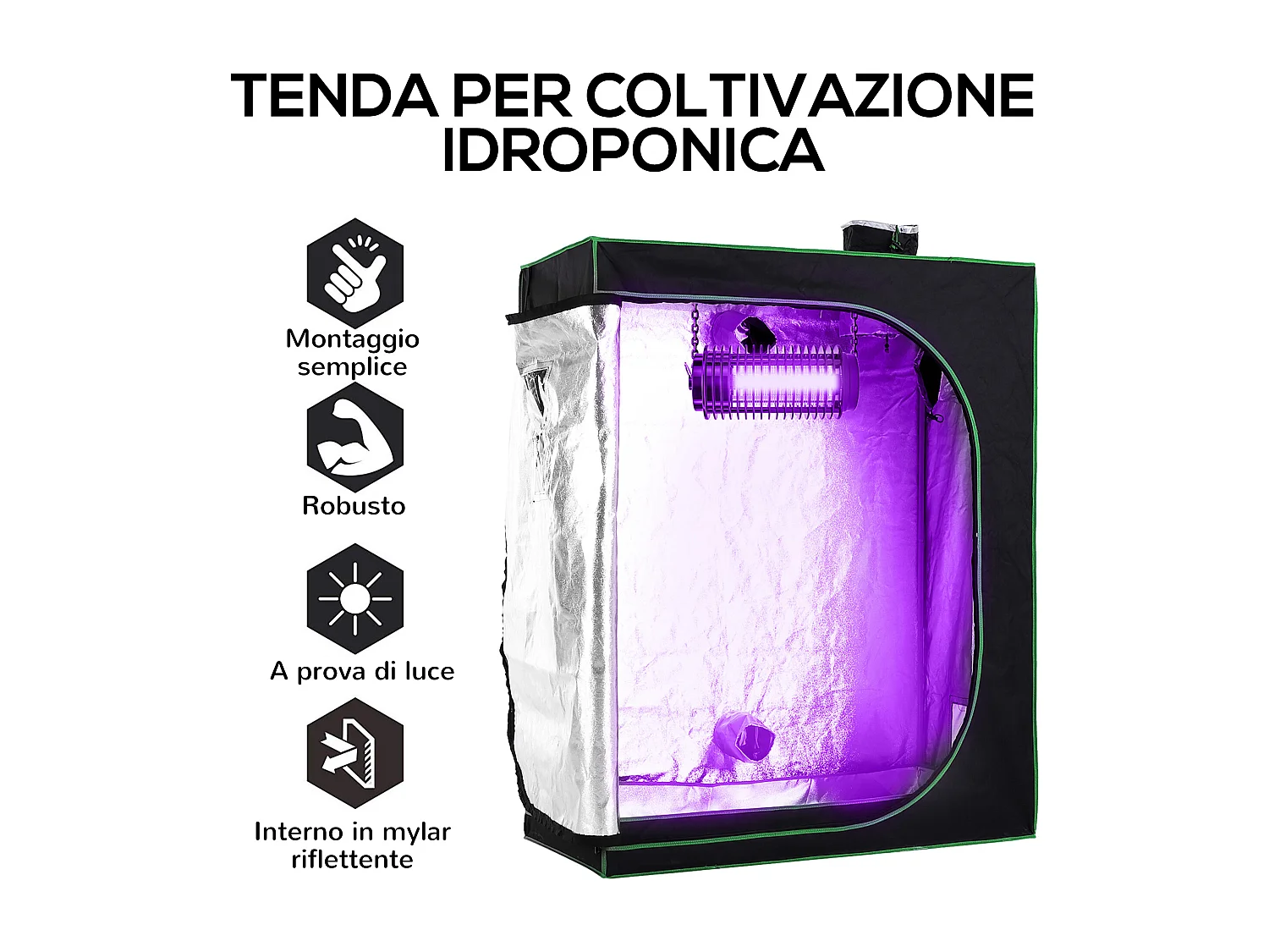 Tenda idroponica con prese d'aria regolabili in mylar nero
