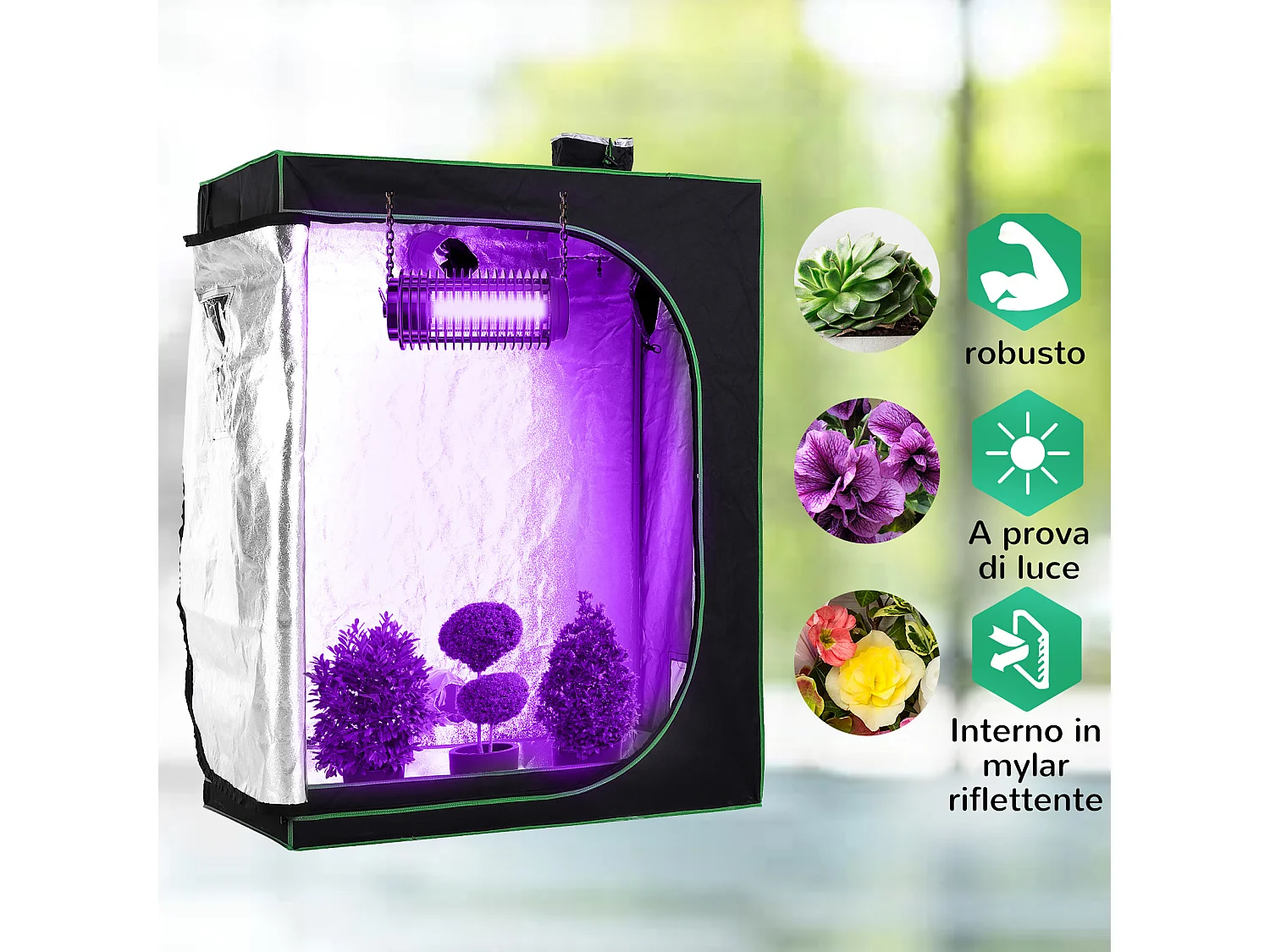 Tenda idroponica con prese d'aria regolabili in mylar nero