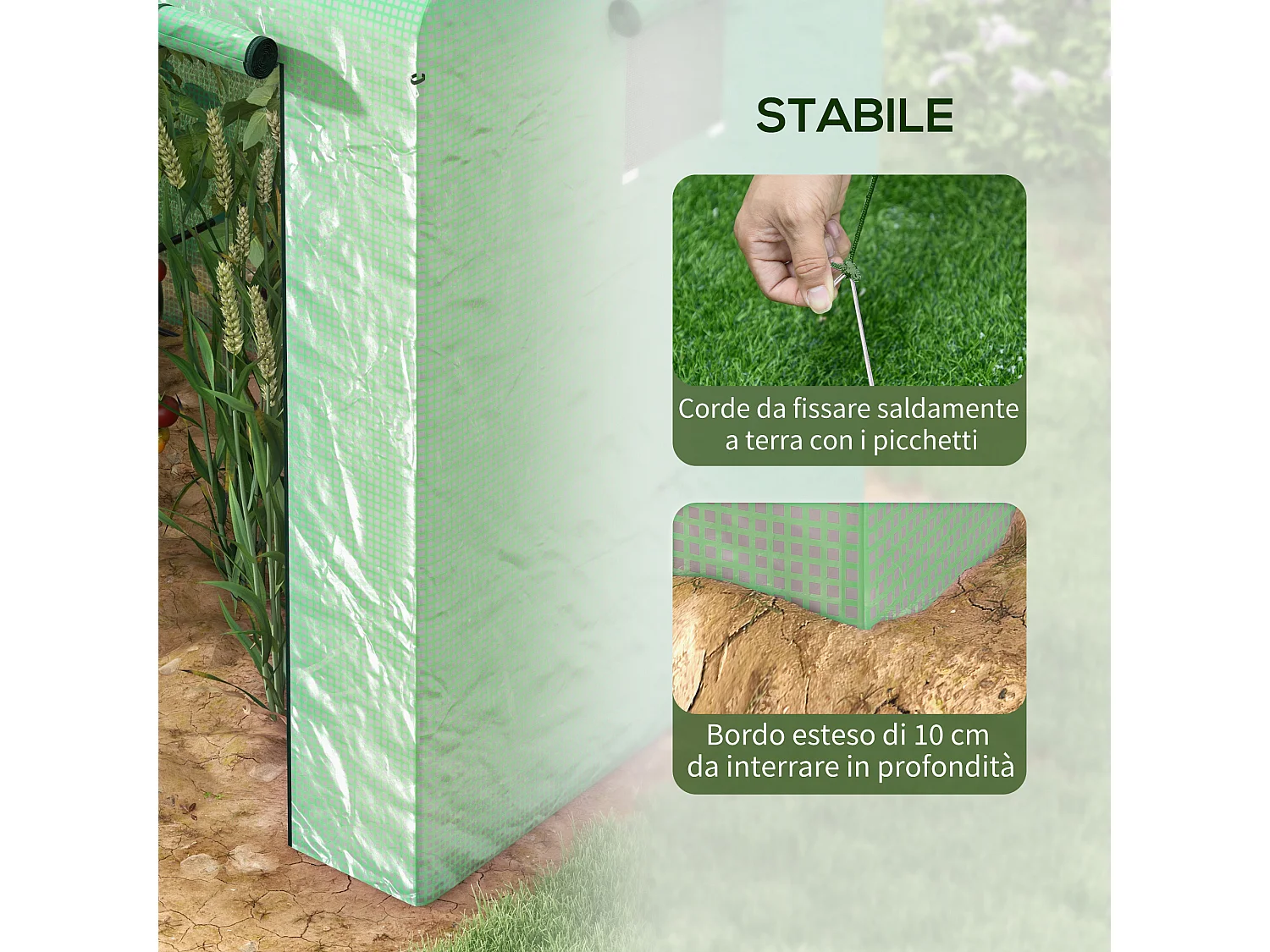 Serra a casetta a 2 sezioni con porta e finestre avvolgibili verde