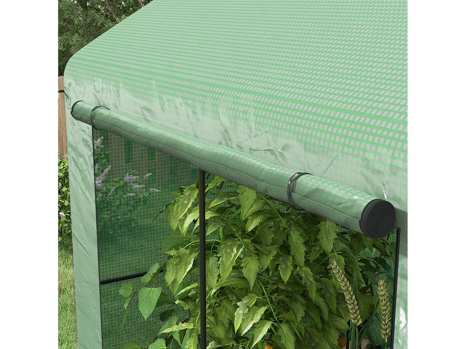 Serra a casetta a 2 sezioni con porta e finestre avvolgibili verde