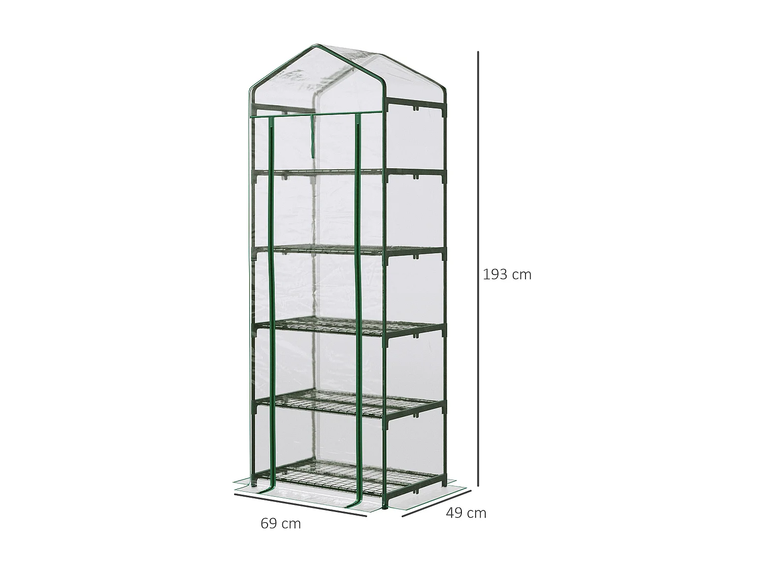 Mini serra per piante a 5 ripiani in acciaio pvc 69x49x193 cm