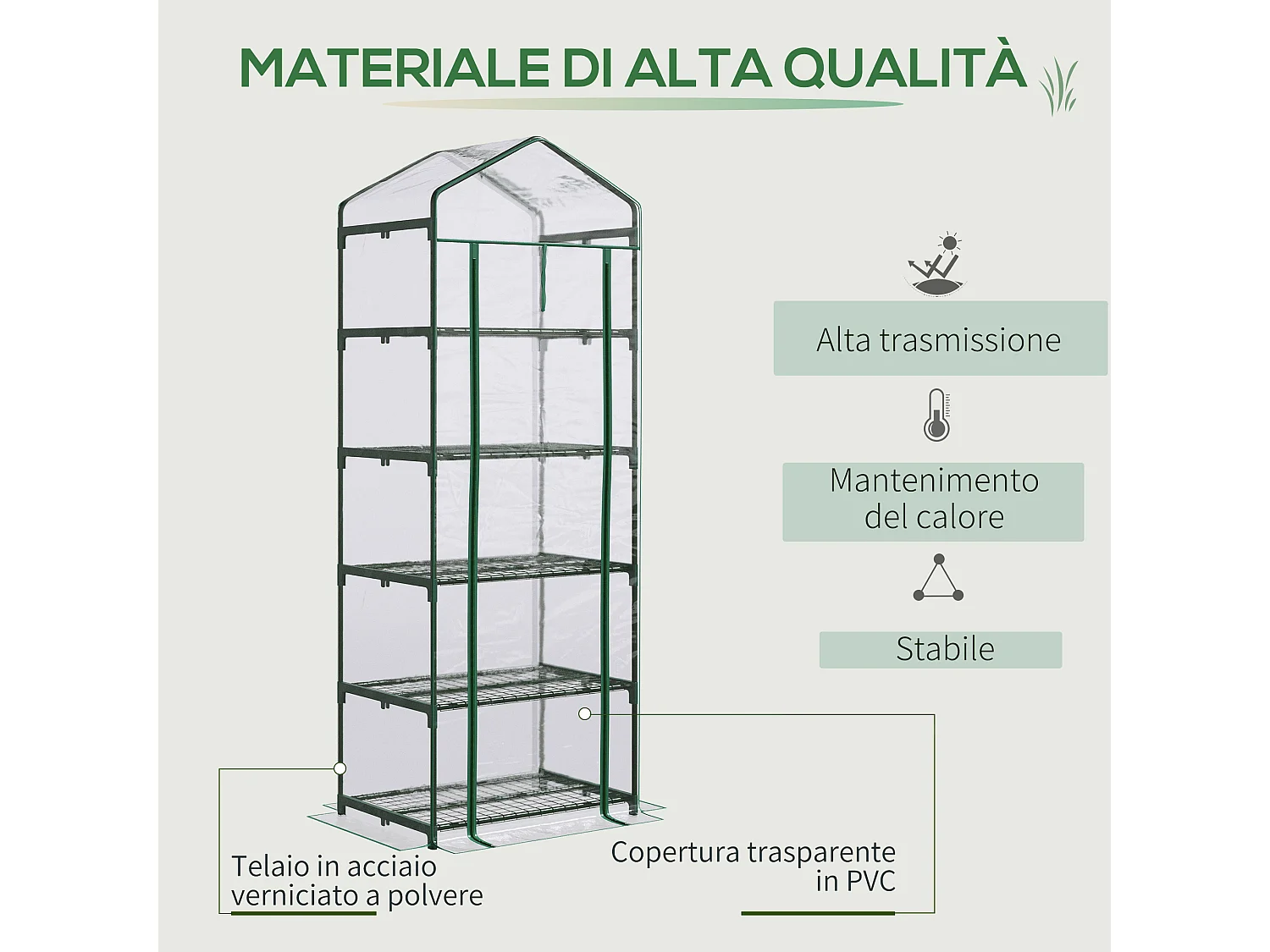 Mini serra per piante a 5 ripiani in acciaio pvc 69x49x193 cm