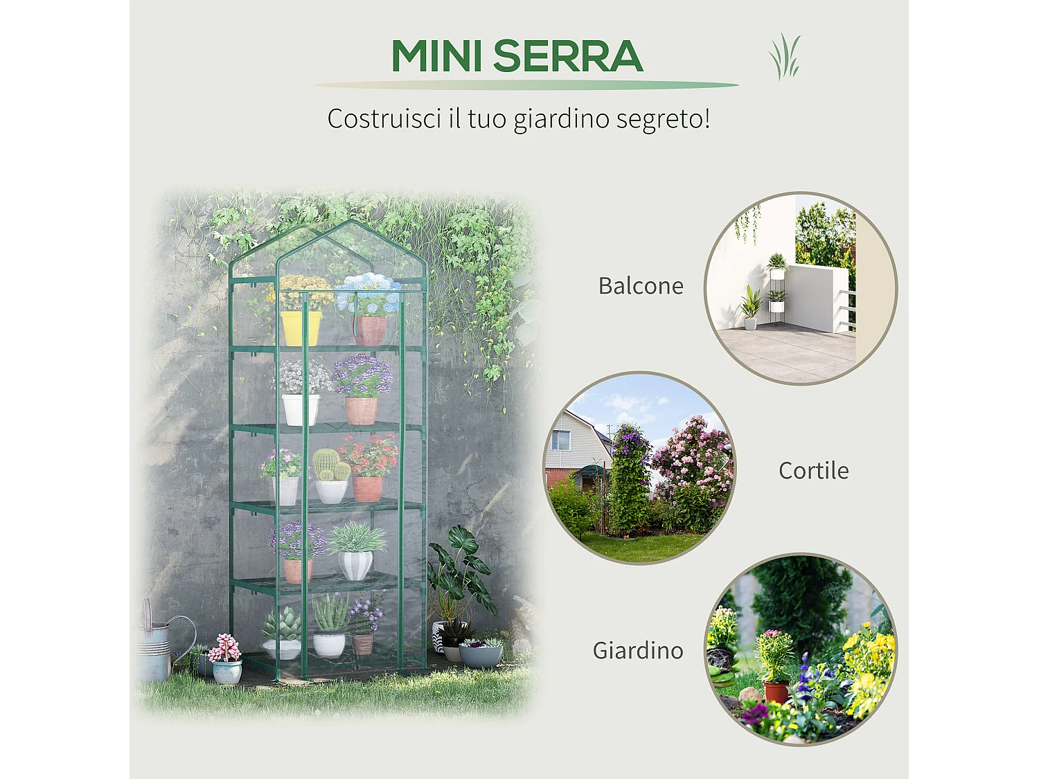 Mini serra per piante a 5 ripiani in acciaio pvc 69x49x193 cm