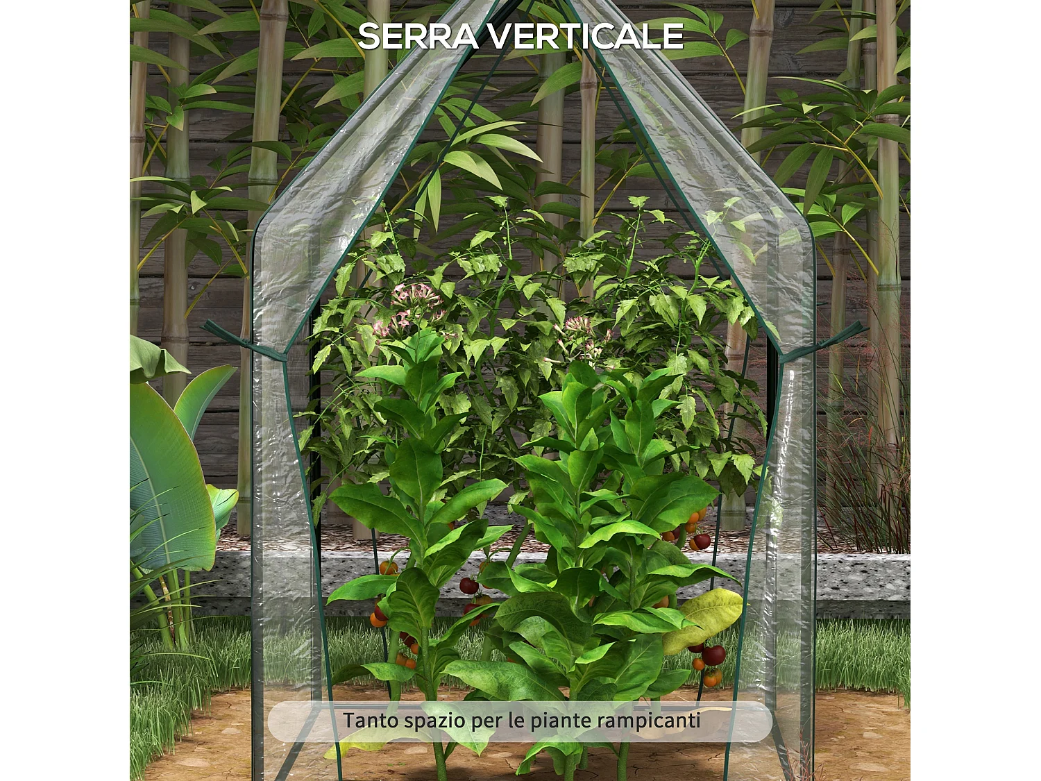 Mini serra da balcone con 2 porte avvolgibili e copertura in pe