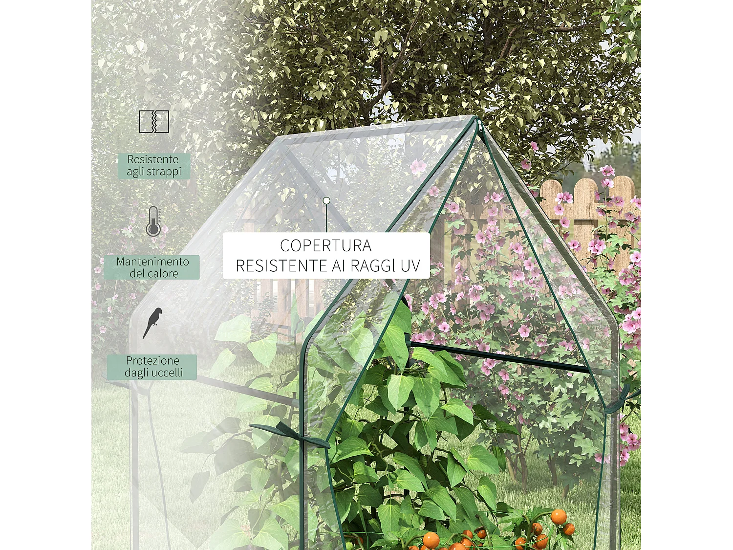 Mini serra da balcone con 2 porte avvolgibili e copertura in pe