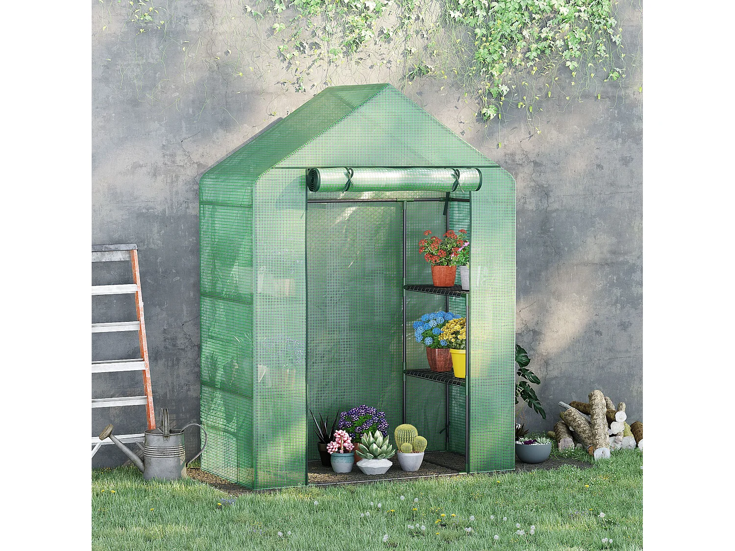 Serra da giardino a 4 ripiani in acciaio e plastica pe