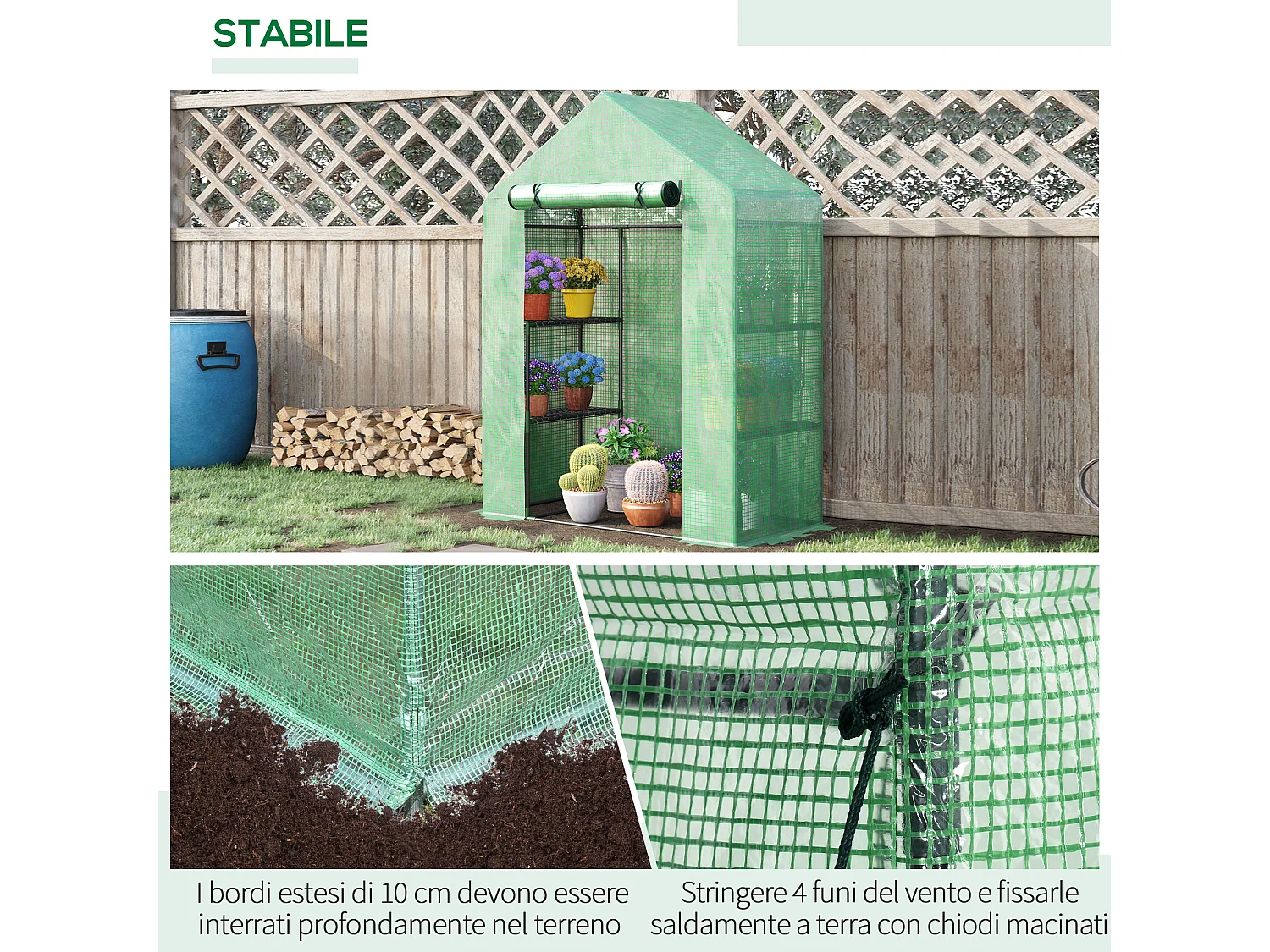 Serra da giardino a 4 ripiani in acciaio e plastica pe