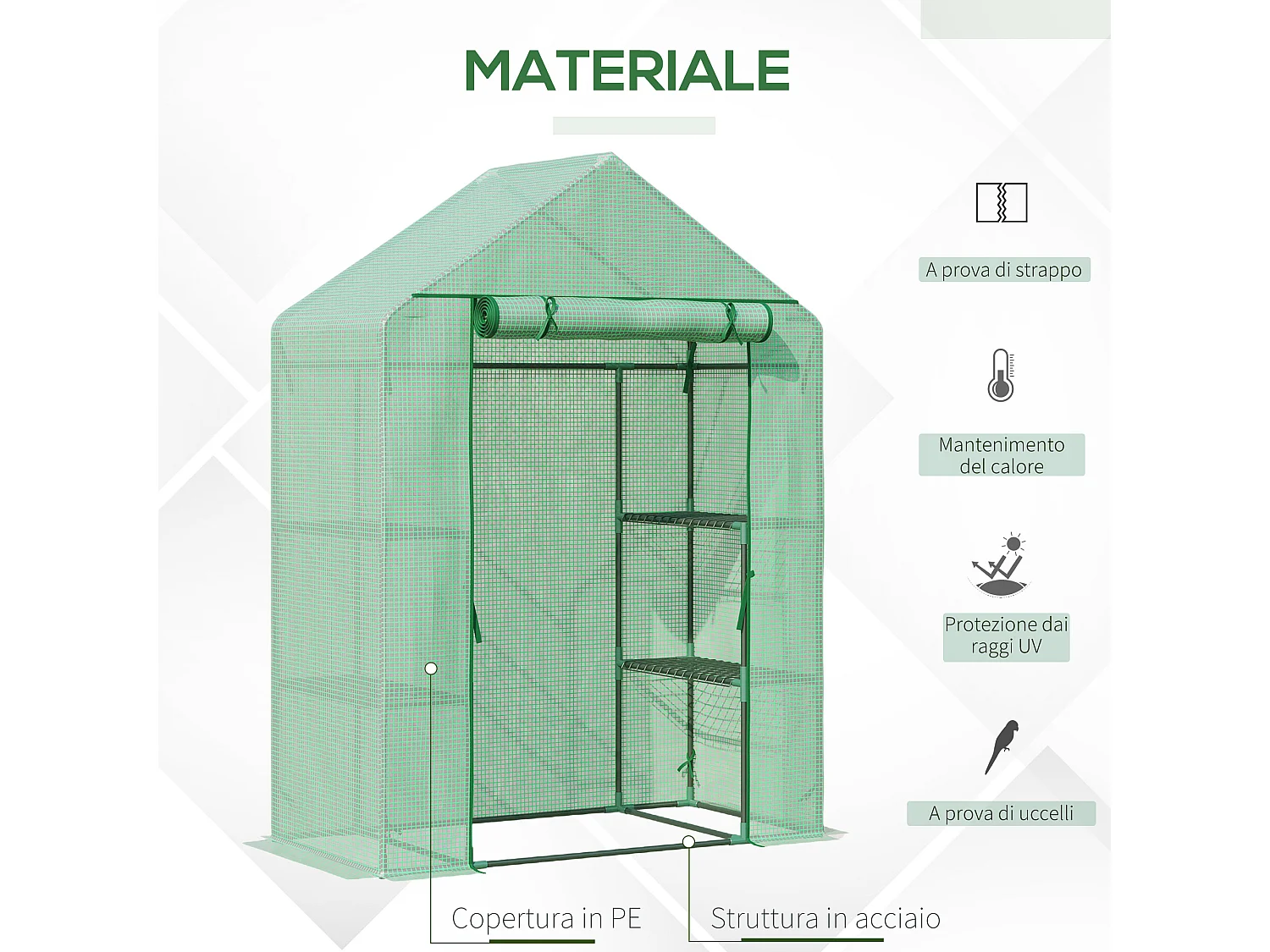 Serra da giardino a 4 ripiani in acciaio e plastica pe