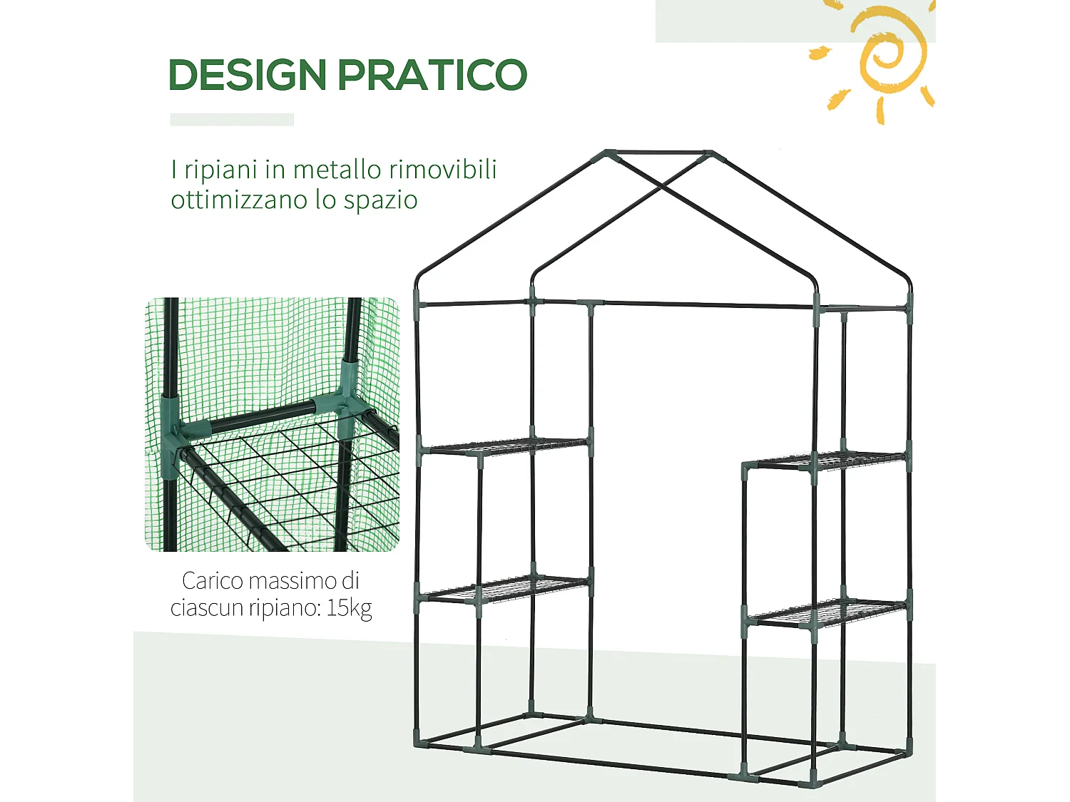 Serra da giardino a 4 ripiani in acciaio e plastica pe