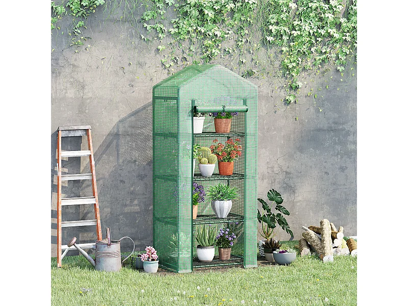 Serra verticale con 4 ripiani acciaio e pe verde 70x50x160cm