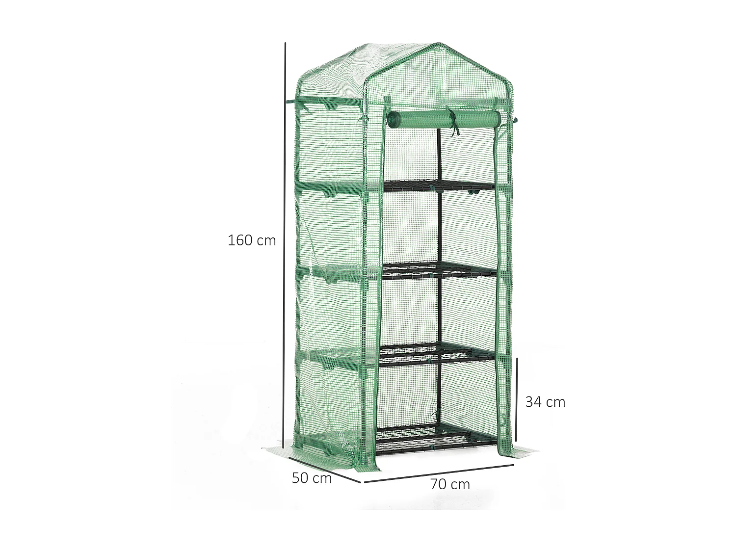 Serra verticale con 4 ripiani acciaio e pe verde 70x50x160cm