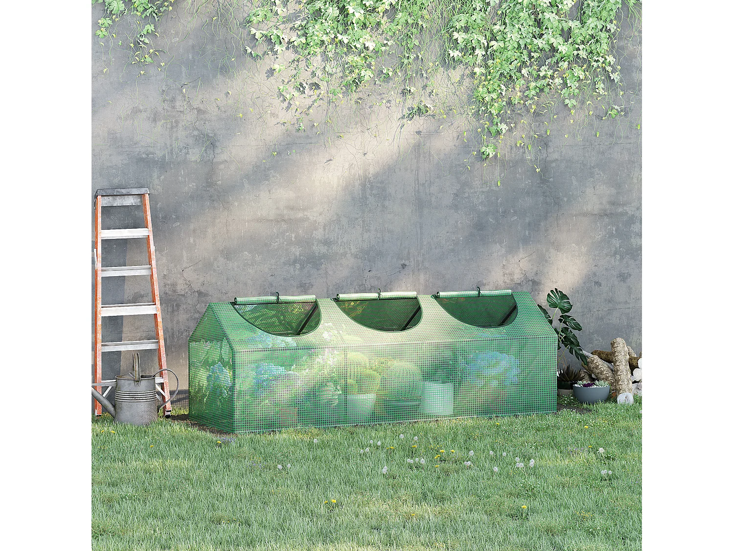 Mini serra 3 finestre avvolgibili copertura pe 180x60x60cm