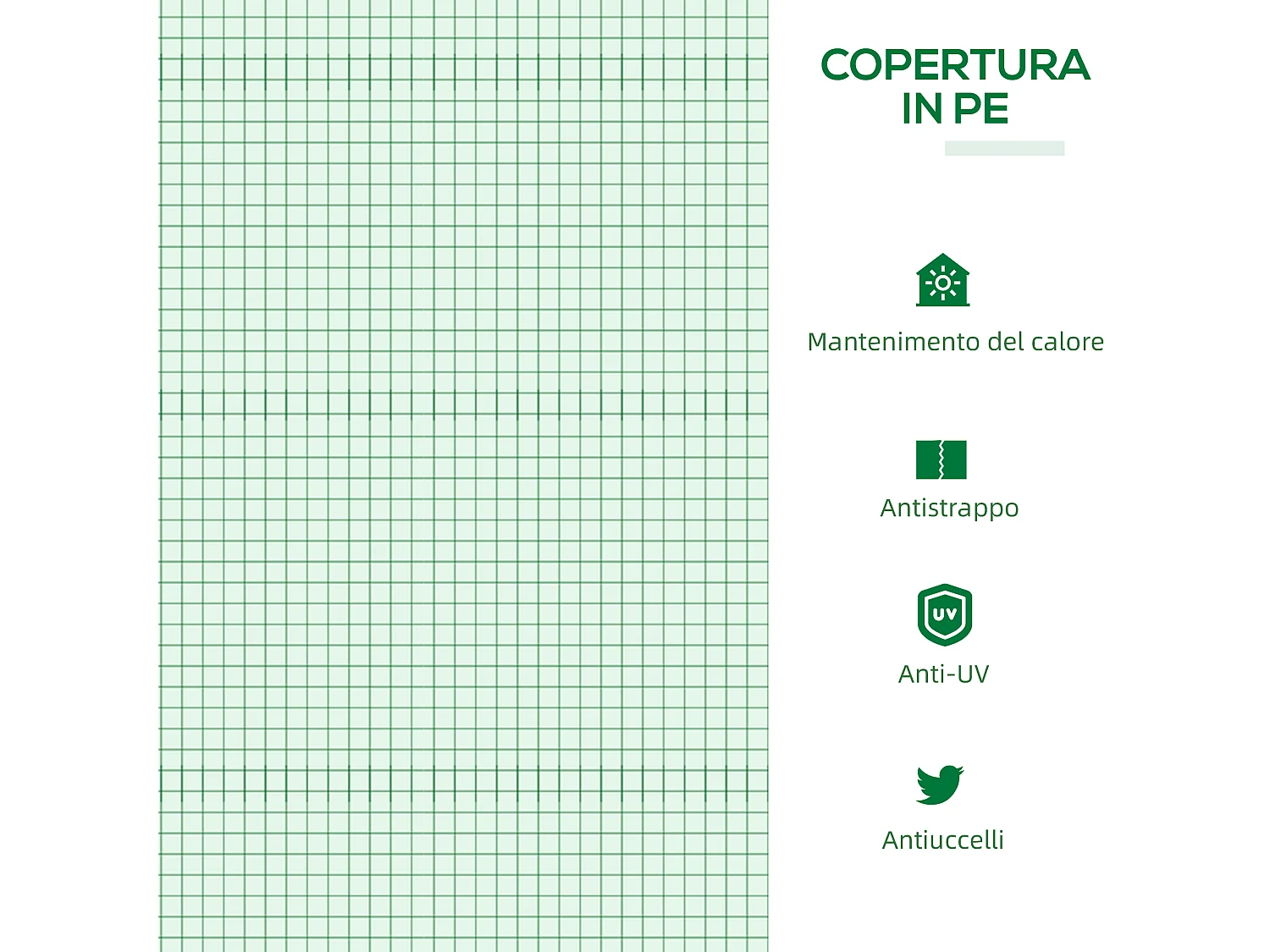 Mini serra 3 finestre avvolgibili copertura pe 180x60x60cm