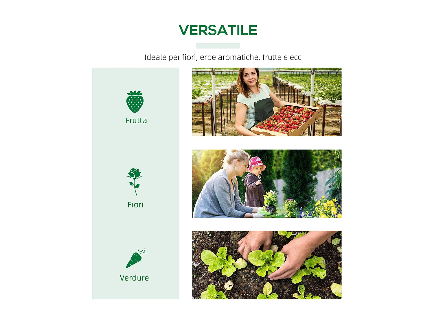 Mini serra 3 finestre avvolgibili copertura pe 180x60x60cm